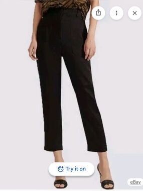 Veronica Beard Miranda Satin Pants Trousers High Rise Black Cropped Pockets